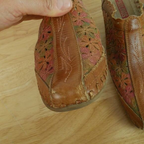 Pikolinos Romana Mules 38 Floral Cutout Leather Shoes 7.5 8 Boho Artsy Slip On - Picture 7 of 13